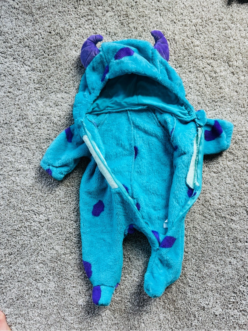 Baby Halloween Costume Sully Fleece Zip Up Bodysuit Monsters Inc Size 0-3 Months - Picture 6 of 13